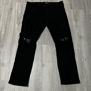 Hollister Men's Distressed Black Jeans Knee Rip Slim Straight